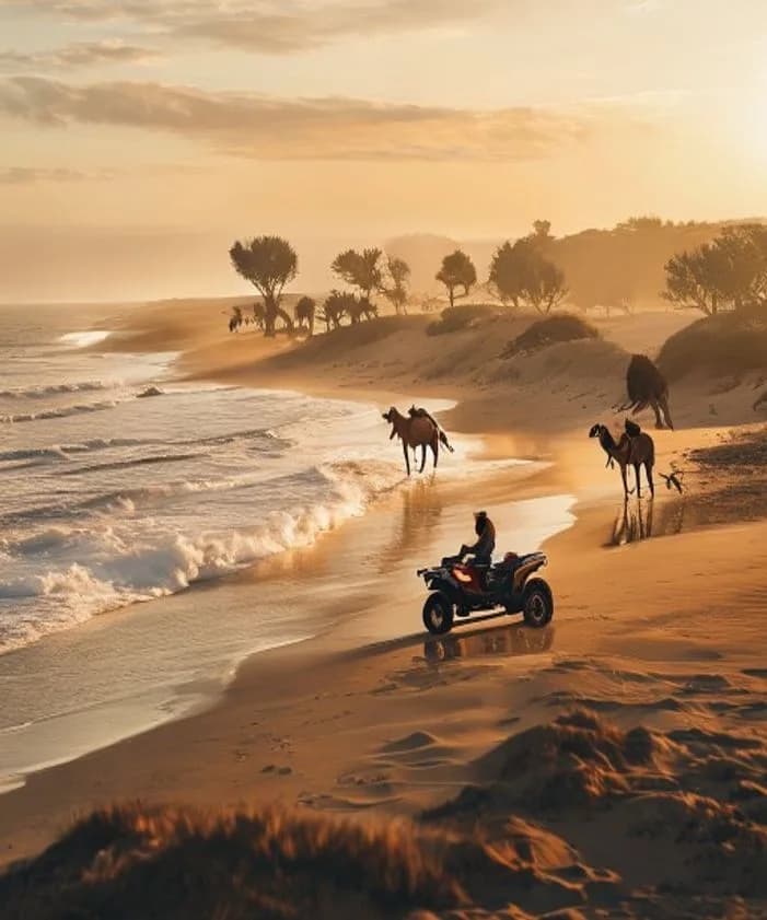 Balade en quad, cheval et dromadaire entre dunes, forêt et plage à Essaouira