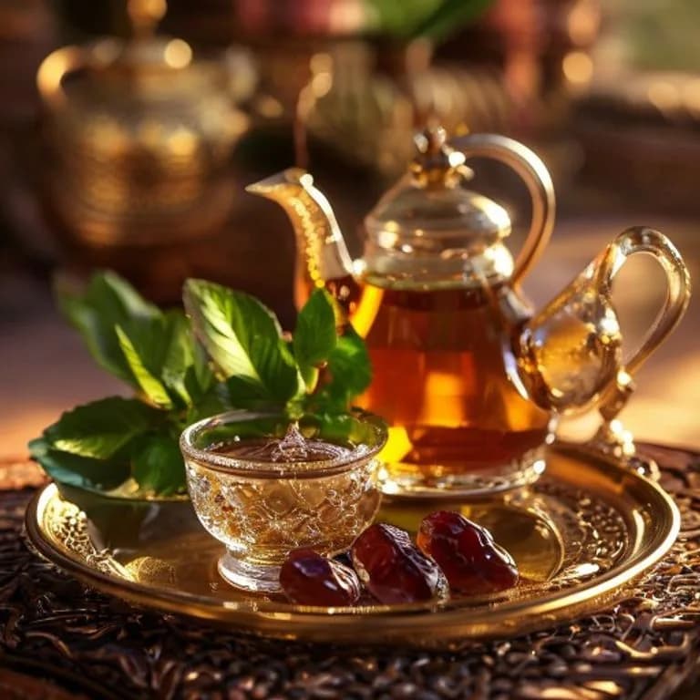 Thé à la menthe marocain servi sur un plateau en laiton à la Villa Quieta